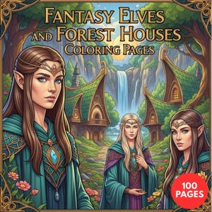 Coloriages d'elfes fantastiques et de maisons forestières pour adultes, art de l'architecture féerique