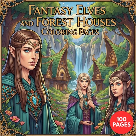 Fantasy Elves and Forest Houses Coloring Pages + Surprise Bonus Pages