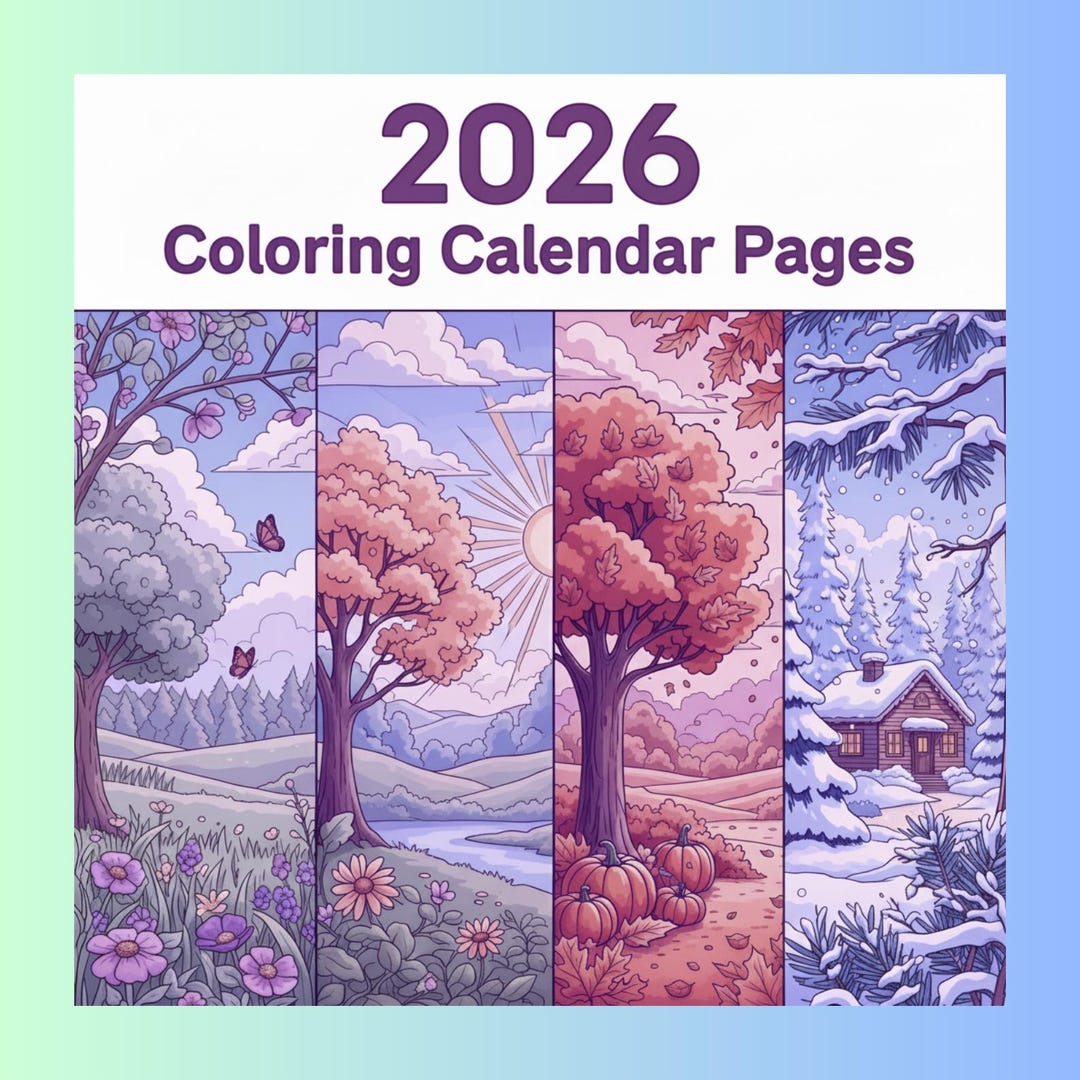2026 Coloring Calendar Pages + Surprise Bonus Pages - Etsy UK