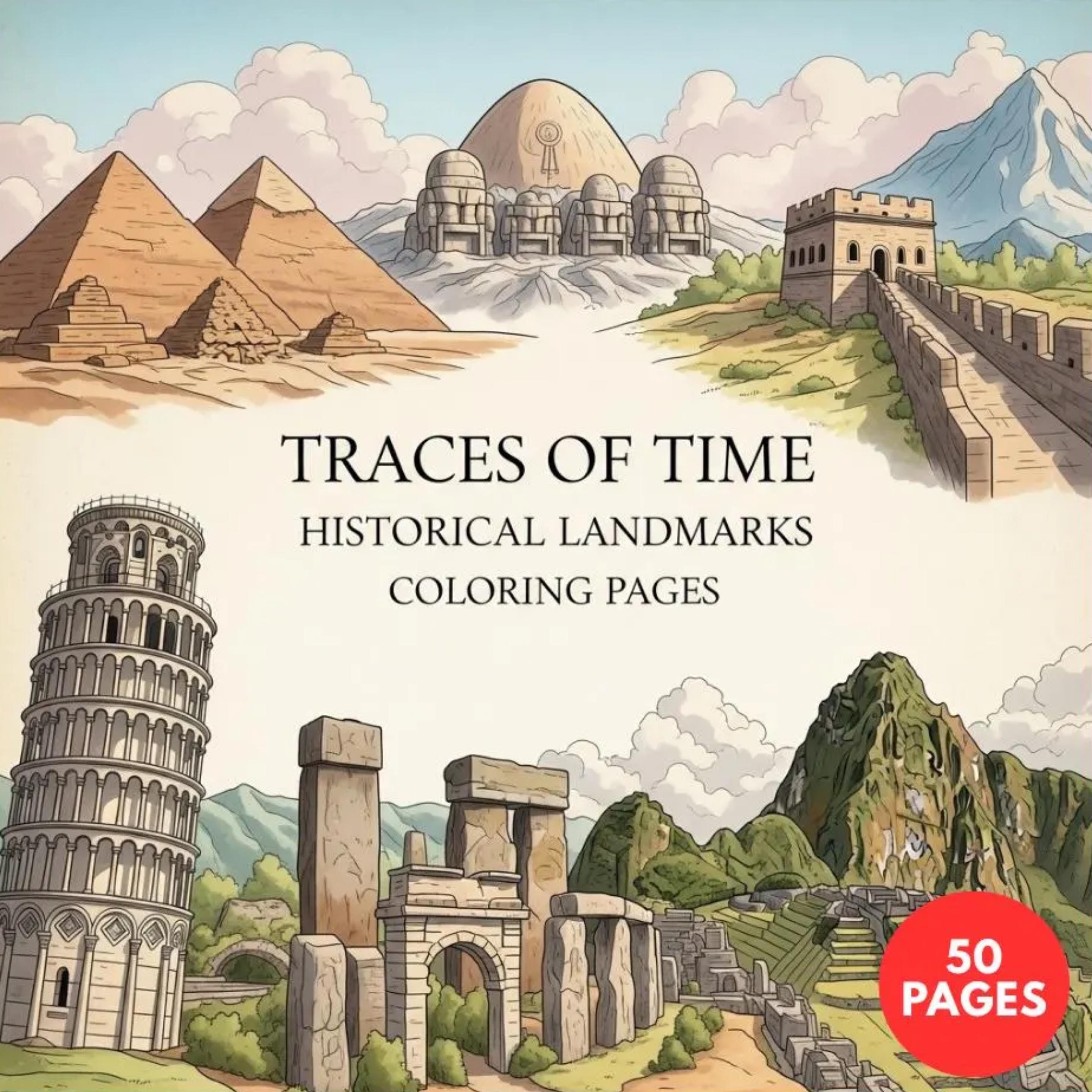 Traces of Time - Historical Landmarks Coloring Pages — printable PDF coloring book