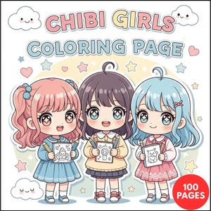 Chibi Girls Coloring Pages + Surprise Bonus Pages image 1