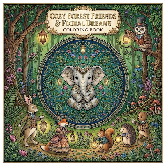 Cozy Forest Friends & Floral Dreams Coloring Book + Surprise Bonus Pages