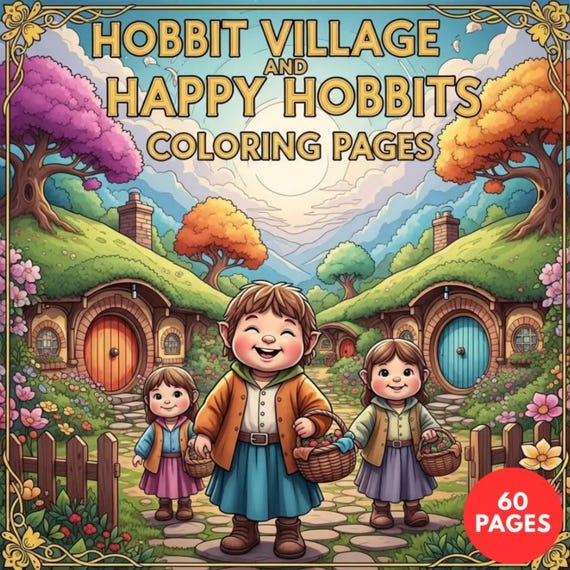 Hobbit Village and Happy Hobbits Coloring Pages + Surprise Bonus Pages