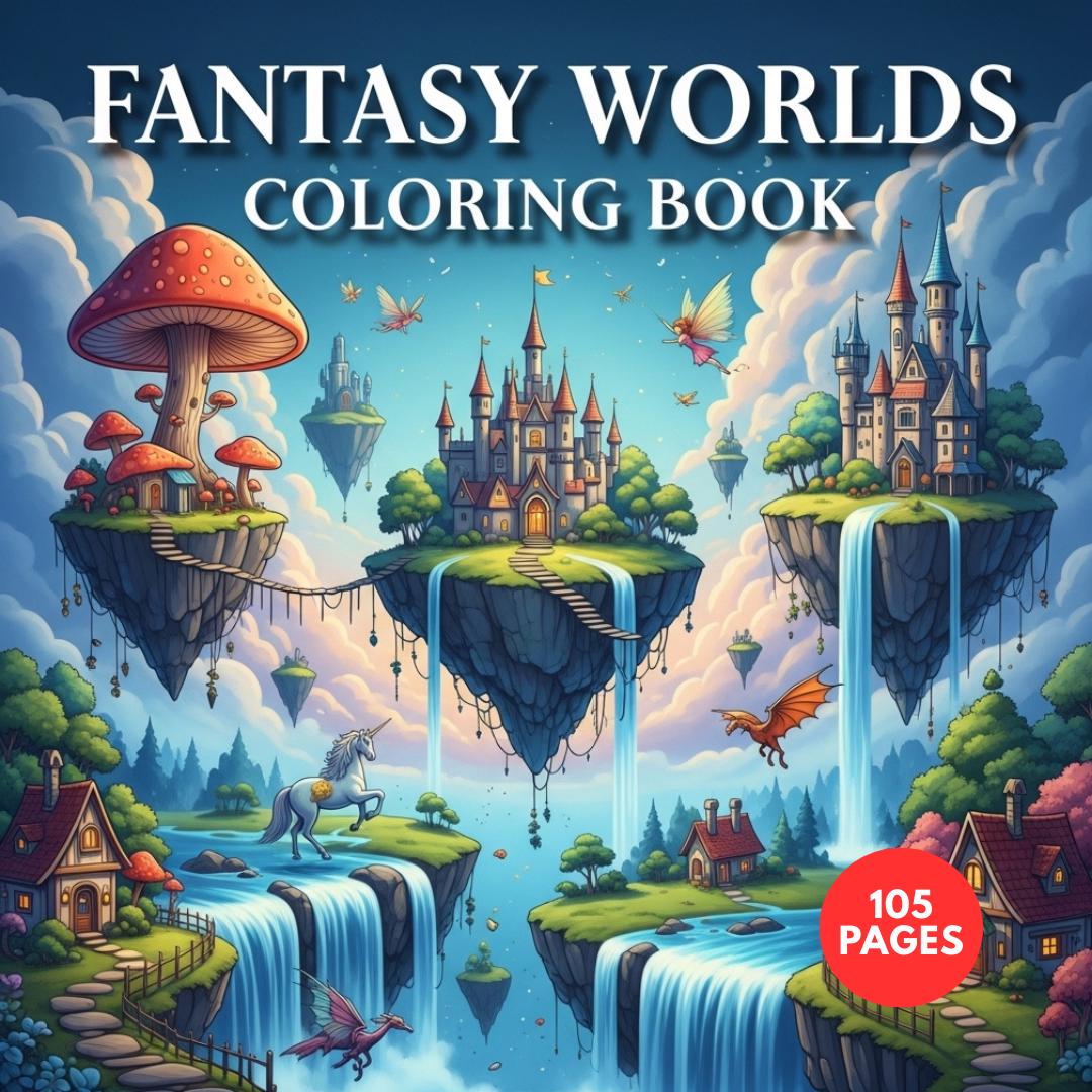 Fantasy Worlds Coloring Book — printable PDF coloring book