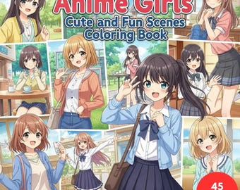 Anime Girls Coloring Book: & Fun Scenes, 45 Pages