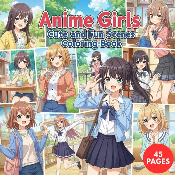 Anime Girls Coloring Book: & Fun Scenes, 45 Pages