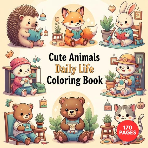 Animals Daily Life Coloring Book + Surprise Bonus Pages