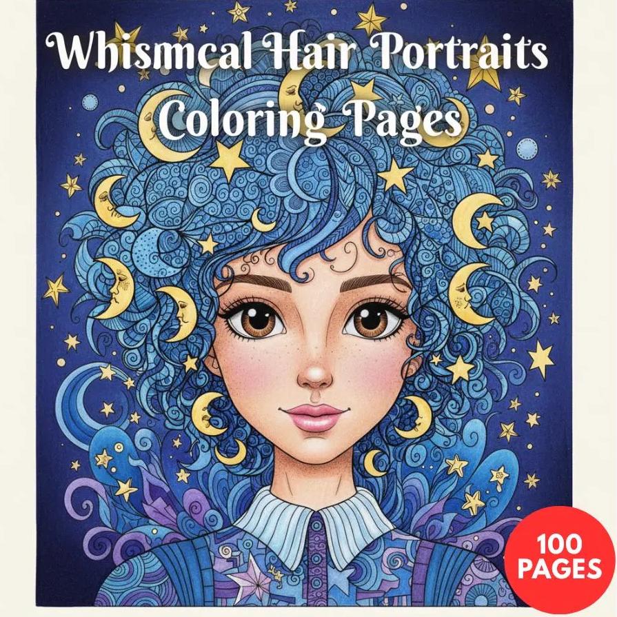 Whimsical Hair Portraits Coloring Pages