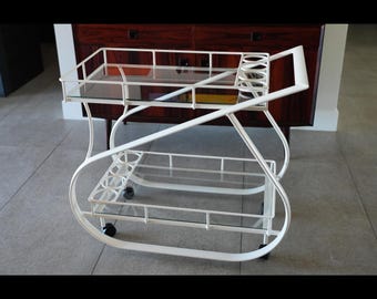 1980s Postmodern Aluminum Bar Cart by Woodard Restored W/ Original Glass