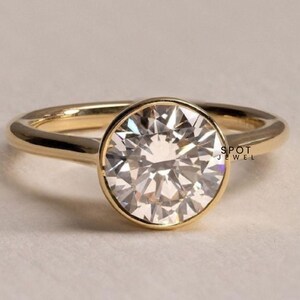 3 Ct Moissanite Engagement Ring, Wedding Solitaire Moissanite Bezel Set Ring, 14K Yellow Gold Plated Ring Women, Anniversary Gift For Her