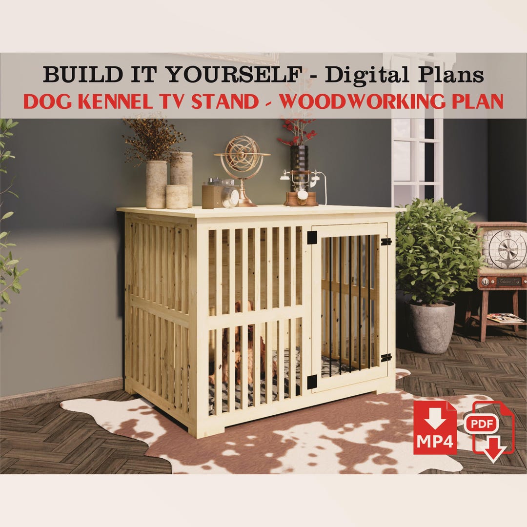 Curated visual reference: Picture Idea: Dog Crate Furniture Plans With Shelves DIY Wood Kennel Digital