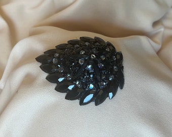 Black Navette Rhinestoned Teardrop Pastie with Tassel Attachment // 3D Printed Pastie // Black Gray Light Blue // Horse eye Stones