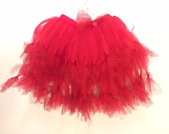 Red sparkle tutu skirt / Red glitter tutu with bow / Elastic waist skirt tutu