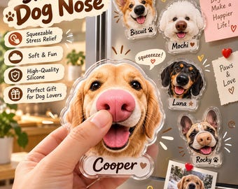 Custom Dog Fridge Magnet, Personalized Pet Portrait Magnet, Acrylic Pet Photo Magnet with 3D Silicone Nose, Dog Mom Gift, Memorial Keepsake