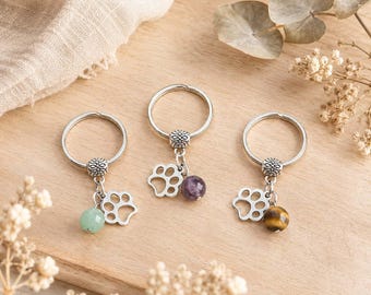 Crystal Paw-Shaped Pet Keychain, Silver-Tone Dog Paw Charm with Gemstone Bead, Pet Lover Gift, Dog Mom Gift