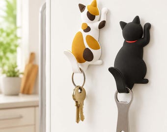 Cat Tail Magnetic Hook, Kitchen Organizer, Note Holder, PVC Metal Cat Lover Gift