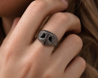 Textured Dog Nose Statement Ring, Adjustable Alloy Band, Quirky Gothic Animal Jewelry
