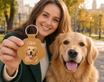Personalized Pet Fur Keepsake Keychain, Custom Photo Name Paw Charm, PU Leather Memorial Gift