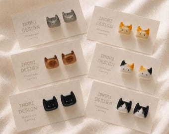 Tiny Cat Face Stud Earrings, Alloy Kitty Earrings with Stainless Steel Posts
