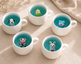 3D Animal Ceramic Mug Set with Lid and Spoon (Gift Box)