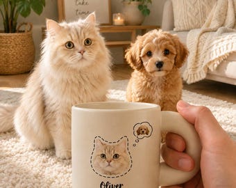 Custom Pet Portrait Mug, Ceramic Dog Cat Memorial Gift (11 oz)