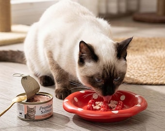 Mushroom Ceramic Raised Slow Feeder Bowl, Cat Dog Food Dish, Wooden Stand Set