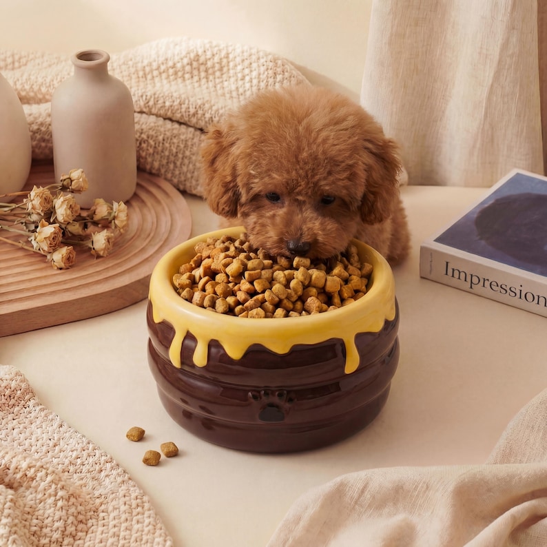 Bol pour animal de compagnie en céramique, pot de miel, bol d'eau surélevé pour chat, mangeoire pour petit chien image 9