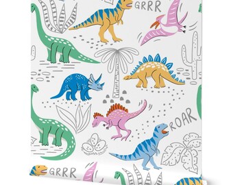 Roarsome Dinosaurs Kids Peel and Stick Wallpaper, Bright Colours Nursery, WP#50
