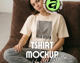 Stanley/Stella Stella Nova Mockup Natural Raw, T-Shirt Model Mockup, Affinity & Canva, Clean Pose 01
