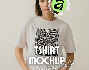 Cool Heather Gray Stanley/Stella Stella Nova Mockup, Standing Model Mockup, Affinity & Canva, Clean Pose 02