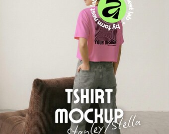 Bubble Pink Stanley/Stella Stella Nova Mockup, Back View Model Mockup, Affinity & Canva, Clean Pose 03