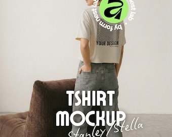Cool Heather Gray Stanley/Stella Stella Nova Mockup, Back View Model Mockup, Affinity & Canva, Clean Pose 03