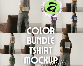 10 Colors Stanley Stella Nova Bundle, T-Shirt Model Mockups, POD Palette, Back View Mockups, Affinity & Canva, Clean Pose 03