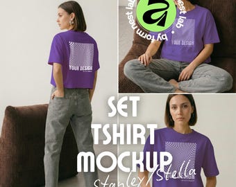 Purple Love Stanley/Stella Stella Nova Mockup Pack, 3 Model Poses, Set Front Back Posed