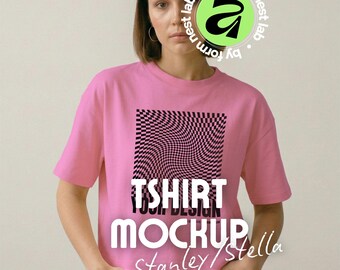 Bubble Pink Stanley/Stella Stella Nova Mockup, Standing Model Mockup, Affinity & Canva, Clean Pose 02