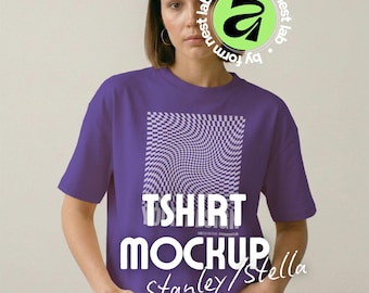 Purple Love Stanley/Stella Stella Nova Mockup, Standing Model Mockup, Affinity & Canva, Clean Pose 02