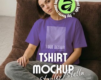 Stanley/Stella Stella Nova Mockup Purple Love, T-Shirt Model Mockup, Affinity & Canva, Clean Pose 01
