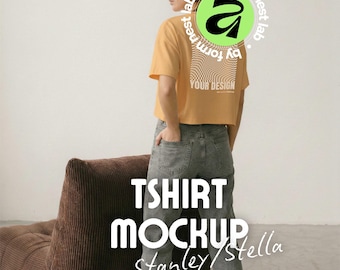 Nispero Stanley/Stella Stella Nova Mockup, Back View Model Mockup, Affinity & Canva, Clean Pose 03