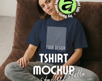 Stanley/Stella Stella Nova Mockup French Navy, T-Shirt Model Mockup, Affinity & Canva, Clean Pose 01