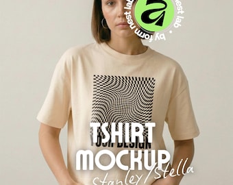 Natural Raw Stanley/Stella Stella Nova Mockup, Standing Model Mockup, Affinity & Canva, Clean Pose 02