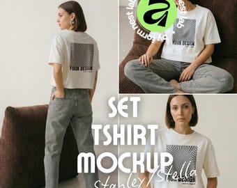 White Stanley/Stella Stella Nova Mockup Pack, 3 Model Poses, Set Front Back Posed