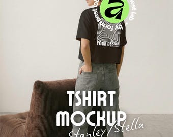 Black Stanley/Stella Stella Nova Mockup, Back View Model Mockup, Affinity & Canva, Clean Pose 03