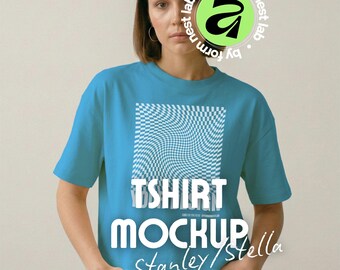 Aqua Blue Stanley/Stella Stella Nova Mockup, Standing Model Mockup, Affinity & Canva, Clean Pose 02