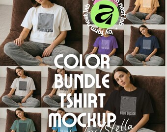 10 Colors Stanley Stella Nova Bundle, Model Mockups, POD Palette, T-Shirt Model Mockup, Affinity & Canva, Clean Pose 01