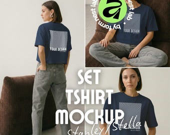 French Navy Raw Love Stanley/Stella Stella Nova Mockup Pack, 3 Model Poses, Set Front Back Posed