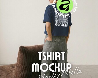 French Navy Stanley/Stella Stella Nova Mockup, Back View Model Mockup, Affinity & Canva, Clean Pose 03