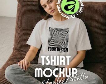 Stanley/Stella Stella Nova Mockup White, T-Shirt Model Mockup, Affinity & Canva, Clean Pose 01