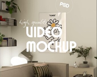 A0 Vertical Livingroom Video Mockup PSD – Over Sideboard