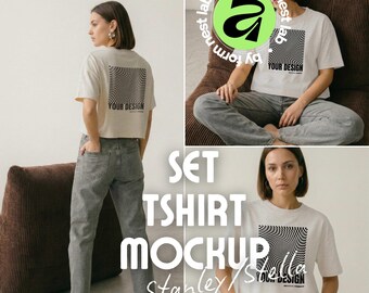 Cool Heather Gray Love Stanley/Stella Stella Nova Mockup Pack, 3 Model Poses, Set Front Back Posed