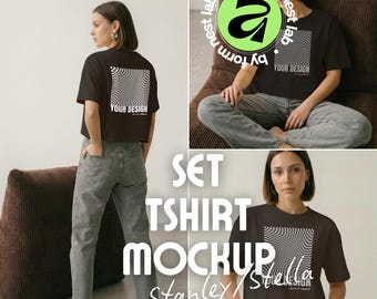 Black Stanley/Stella Stella Nova Mockup Pack, 3 Model Poses, Set Front Back Posed